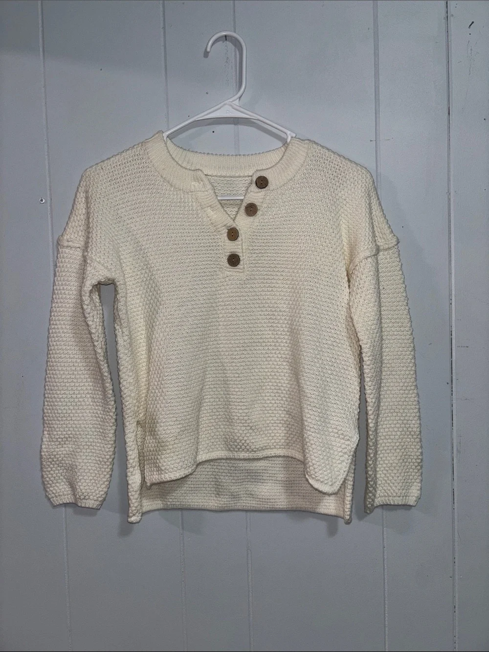 Button-Front Waffle Knit Women's Sweater